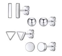 Clou d Oreille Puce Attract 3 Paire pcs Boucle d'Oreille Perle Ronde Gravure Argent 925 Sterling Silver Earring Mignon Creole Petit Inoxydable Série Bijoux Cadeau Valentin Noël Fête des Mères Mariage