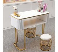 Clou de Station de Table de manucure avec tiroirs et étagère Ouverte, Bureau en Verre, Support en métal, 6 Roues Mobiles, Professionnel pour Salon et Spa