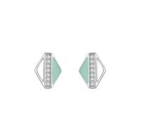 Clou d'Oreille, Boucle d'Oreille Femme Argent Vintage Losange Géométrique avec Rond Blanc Oxyde de Zirconium Argent 925