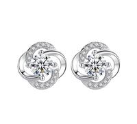 Clou D'Oreille Femme, Boucle D'Oreille Clou Zirconium Plaqué Argent Trèfle à Quatre Feuilles 10mm pour Nouvelle Année Bijoux