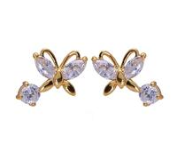 Clou D'Oreille Femme, Boucle D'Oreille Femme Or Clou Papillon avec Zircone Cubique Blanche 15X16mm pour Saint Valentin Bijoux