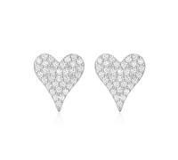 Clou D'Oreille Femme, Clou Argent 925 Boucle D'Oreille Zircone Cubique Pavé de Cœur en Cz 4.2X8.2mm pour Nouvelle Année Bijoux