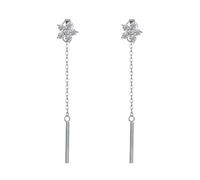 Clou D'Oreille Femme, Clou D'Oreilles Femme Argent 925 Zircone Cubique Barre de Chaîne Pendante à Fleurs 51X13mm pour Anniversaire Bijoux