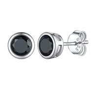 Clou d'Oreille Zircon Noir Boucle Oreille Strass Zirconium Silver Pierre Earring Argent 925 Petit Ronde: 5 mm Bijoux Cadeau Fête des Mères Mariage Valentin Noël