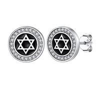 Clou d'oreilles Etoile de David Noir Argent Strass Blanc Petit Boucles Oreille Femme 925 Homme Cadeau Amulette de Protection Petit Ami Bijoux Enfant Fille Garcon