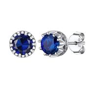 Clou d'Oreilles Femme Argent 925 Saphir Bleu 5 mm Mini Boucles Oreilles Rond Crital Bleu Foncé Pierre Bermuda Zirconium septembre Bijou Cadeau Meilleur Amie Enfant Filel 10 ans Noël Valentin