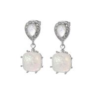 Clou D'Oreilles Femme, Boucle D'Oreille Blanche Opale Larme et Carré pour Fête Des Pères Bijoux