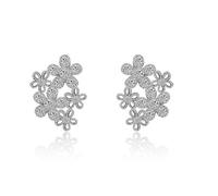 Clou D'Oreilles Femme, Boucle D'Oreille Clou Zirconium Plaqué Argent Forme de Fleur avec Zircone 8.2mm pour Nouvelle Année Bijoux