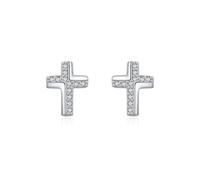 Clou D'Oreilles Femme, Clou D'Oreilles Femme Argent 925 Zircone Cubique Forme de Croix 9.2mm pour Nouvelle Année Bijoux