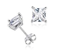 Clou d'Oreilles pour Femme - Boucle d’oreilles Puces en Argent 925 avec Cristaux Diamant Blanc Claire Pierre Carré Diamètre 6 mm Brillante Bijoux Cadeaux d'Anniversaire pour Femmes Filles Elle