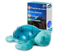 Cloud b Veilleuse projecteur océan avec 2 bruits blancs et 2 sons apaisants | Réglages réglables | Capteur de cri | Tortue tranquille - Aqua (rechargeable)