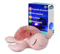 Cloud b Veilleuse tortue musicale rose | 1 projecteur d’océan + 2 bruits blancs + 2 sons apaisants | Capteur de pleurs | Tranquil Turtle Rose rechargeable