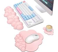 Cloud Ergonomique Clavier Repose-Poignet,Tapis de Souris et Dessous de Verre,Base en Caoutchouc Antidérapant et Mousse à Mémoire,Saisie Facile et Soulagement de la Douleur,pour Les Jeux,Bureau-Rose
