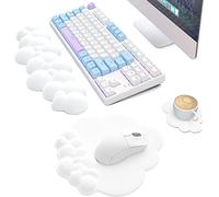 Cloud Ergonomique Clavier Repose-Poignet,Tapis de Souris et Dessous de Verre,Base en Caoutchouc Antidérapant et Mousse à Mémoire,Saisie Facile et Soulagement de la Douleur,pour Les Jeux,Bureau-Blanc