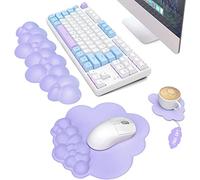 Cloud Ergonomique Clavier Repose-Poignet,Tapis de Souris et Dessous de Verre,Base en Caoutchouc Antidérapant et Mousse à Mémoire,Saisie Facile et Soulagement de la Douleur,pour Les Jeux,Bureau-Violet