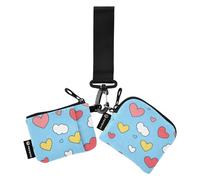 Cloud Heart Lot de 2 porte-monnaie pour femme Bleu Saint-Valentin Porte-monnaie portable fin avec dragonne et poche zippée pour pièces de monnaie pour femme