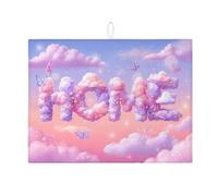 Cloud Home Tapis de séchage à vaisselle pour comptoir de cuisine, tapis égouttoir absorbant en forme de nuage de pêche, tapis de séchage fantaisie en microfibre pour café 45,7 x 61 cm