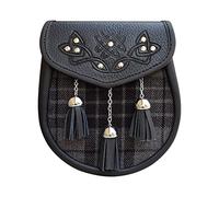 CLOUD KILT Kilt Sporran pour homme en cuir de qualité supérieure - Kilt écossais traditionnel avec chaîne et ceinture - Accessoires pour homme, Hamilton Tartan gris