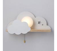 Cloud Light - Applique murale nuage flottante avec interrupteur à tirette | Applique murale moderne en bois avec support de rangement et abat-jour en verre | Lampe nuage pour chambre de bébé chambre d