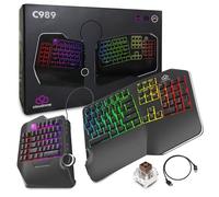 Cloud Nine C989M Clavier Mécanique Ergonomique pour PC - Commutateurs Tactiles Marron - Rétroéclairé LED RVB avec USB - Clavier Ergo Split Key Board avec Macro