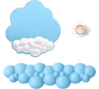 Cloud Repose-Poignet Tapis De Souris Avec Dessous De Verre, Support De Poignet Ergonomique Pour Clavier, Base Antidérapante, Ensemble D'Accessoires De Bureau Mignons -Bleu/Blanc