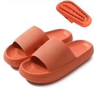 Cloud Slides pour Femmes Tongs Hommes Salle De Bain Pantoufles Chaussures De Douche Anti Slip Coussin Rembourré Léger Doux Dames Sandales Unisexe Adultes, Orange, 40-41