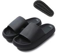Cloud Slides pour Femmes Tongs Hommes Salle De Bain Pantoufles Chaussures De Douche Anti Slip Coussin Rembourré Léger Doux Dames Sandales Unisexe Adultes, Noir, 44/45 EU