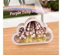Cloud Tulip Night Light, Handmade Infinite Mirror Lamp with Tulip Flower Decorations for Bedroom Kids Girls Night Lights Gifts for Anniversaries Christmas Mother's Day (Violet)