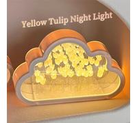 Cloud Tulip Night Light, Handmade Infinite Mirror Lamp with Tulip Flower Decorations for Bedroom Kids Girls Night Lights Gifts for Anniversaries Christmas Mother's Day (Jaune)