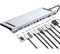 CLOUDDS_12-En-1 Usb C Docking Station Hub,Usb C Adapter Pour 3 Écrans 2 Hdtv 4K,Vga,Usb 3.0/2.0,Usb C,Sd/Tf Card Reader,Ethernet,Pd 100W,3.5Mm Audio Pour Macbook Pro/Air Et Windows