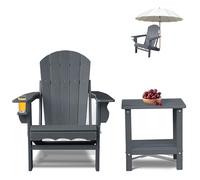 CLOUDEEP Chaises Adirondack pliantes avec table d'appoint, chaises de patio Adirondack d'extérieur en polyéthylène haute densité avec porte-gobelet et trou pour parapluie, chaises de foyer en bois