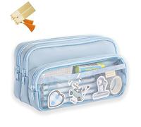 CLOUDEMO Étui à crayons, 3 Compartiments, Simple Stockage, Pencil Case, Kawaii Étui à crayons Organisateur pour Femmes et Filles (Bleu)