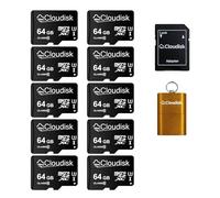 Cloudisk 64gb Micro SD Card 10 Pack, microsdxc uhs - I Carte Flash avec Adaptateur, Lecteur de Carte, C10, U3, Full HD, 4K Ultra HD, Carte TF Haute Vitesse