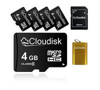 Cloudisk Pack de 5 Cartes Micro SD de 4 go Carte mémoire microSD class6 de 4 go avec Lecteur de Carte + Adaptateur SD Vendu en Vrac