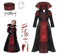 Cloudkids Costume de vampire fille 4-6 ans,Halloween,Costume de vampire fille,Taille M,Couleur:Rouge et Noir