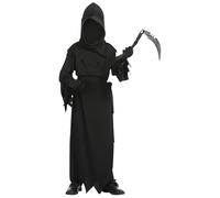 Cloudkids Costume Faucheuse Déguisement pour Enfants bourreau Halloween Faux de la Mort déco pour Carnaval Costume Démon 4 pièces Noir L