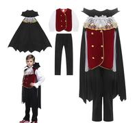 Cloudkids Déguisement de vampire pour enfants Halloween Twilight Vampires Vêtements Pantalons Cape Crépuscule Cadeau pour Halloween Carnaval 4-12 ans, Noir , L/7-9 ans