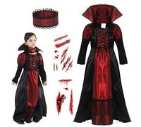 Cloudkids Déguisement de vampire pour fille 10-12 ans, Halloween,Rouge et Noir