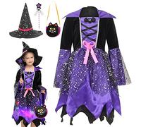 Cloudkids Déguisement Lumineux Halloween Sorcière Fille Costume Enfant Cosplay Carnaval (10-12 ans)