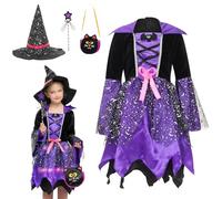 Cloudkids Déguisement Lumineux Halloween Sorcière Fille Costume Enfant Cosplay Carnaval (10-12 ans)
