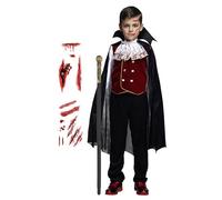 Cloudkids Déguisement Vampire Garçon Costume Halloween Cosplay Déguisement Comte Enfant Gothique Carnaval Soirée (Vêtements+Canne, 7-9 ans)