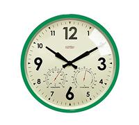 Cloudnola Horloge Murale en métal étanche avec thermomètre et hygromètre, Vert, 30,5 cm, silencieuse, sans tic-tac, Fonctionne à Piles, Horloge Ronde à Quartz pour terrasse et décoration d'intérieur