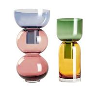 Cloudnola Lot de 2 vases réversibles en Verre pour Fleurs et bourgeons, Rose, Bleu, Vert et Jaune, pour la Maison, Un Mariage et Un événement