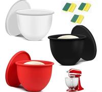 Cloudpower Insert en silicone avec couvercle pour robot culinaire Kitchenaid, bol en silicone avec brosse éponge pour mixeur vertical de 5 litres, passe au lave-vaisselle et au micro-ondes (blanc +