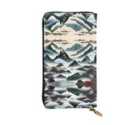 Clouds and Mountains Portefeuille en cuir imprimé long pour femme - Tendance avec plusieurs emplacements pour cartes, poche pour pièces de monnaie