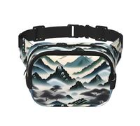 Clouds and Mountains Sac banane carré double couche avec sangle réglable pour activités de plein air, noir, taille unique, Noir , Taille unique