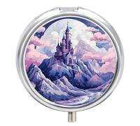 Clouds Over The Castle Pilulier de voyage à 3 compartiments avec miroir, pilulier quotidien en métal pour sac à main et poche, petite boîte à médicaments ronde portable