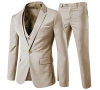 Cloudstyle Costume 3 pièces pour homme avec revers cranté et un bouton coupe ajustée, Griege, Taille M