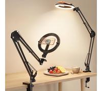 CloudValley 10" Ring Light Magnétique de Bureau avec Affichage de Batterie, 5000mAh Support Téléphone Overhead, Lampe LED Pliable avec 3 Modes et 10 Niveaux de Luminosité pour Maquillage, TikTok