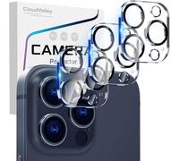 CloudValley 3 Pack pour iPhone 15 Pro 6.1/15 Pro Max 6.7 Protecteur d'objectif de caméra en verre trempé, Ultra HD Camera Cover, Anti-Scratch & Case Friendly [Not Affect Flash]- Black Circle